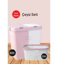 İkili Kirli Çamaşır Sepeti ve Çamaşır Selesi Seti, PUDRA Renk