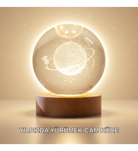 Ahşap Standlı Sarı LED'li Dekoratif Küre Kız Figürü Tasarım