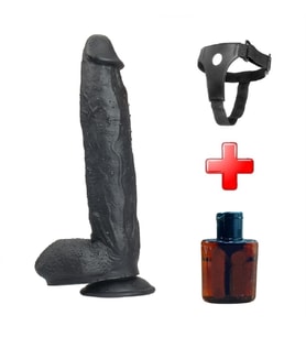 LilituShop 31 cm Belden Bağlamalı Vantuzlu Realistik Siyahi Penis Vajinal Dildo