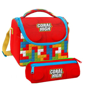 Coral High Erkek Çocuk Kırmızı Yapı Blokları Thermo Beslenme Çantası ve Üç Bölmeli Kalemlik Seti