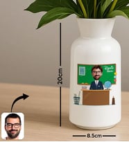 BK Gift Kişiye Özel Karikatürlü Öğretmenler Günü Tasarımlı Seramik Vazo-3, Ev Hediyesi, Öğretmene Hediye