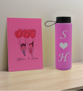 BK Gift Sevgiliye Özel İsimli Pembe Defter ve Cam Matara Hediye Seti-2, Sevgiliye Hediye, Sevgililer Günü, Yeni İş Hediyesi