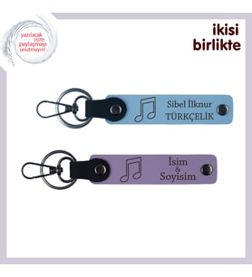 Kardeşinle Dinlediğiniz O Şarkıya Anlamlı Hediye, Notalı Deri Anahtarlık Seti, Gök Mavi-Mor Menekşe