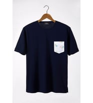 Erkek Lacivert Bisiklet Yaka Cepli Oversize T-Shirt 22Y-3400762-44