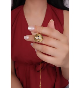 ENCİLİ SİLVER 925 Ayar Gümüş Taşlı Melek Kanadı Model Gold Renk Kadın Kolye