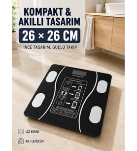 180 Kg Akıllı Cam Tartı Bluetooth Vücut Yağ Kas Su Ve Bmı Ölçüm Destekli Baskül