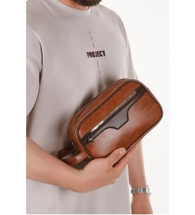 Erkek Taba Suni Deri El Çantası Günlük Clutch ve Seyahat Çantası