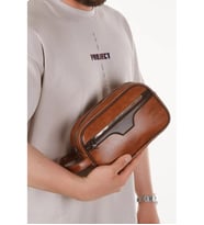 Erkek Taba Suni Deri El Çantası Günlük Clutch ve Seyahat Çantası