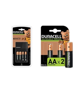 Duracell Cef 14 Şarj Aleti + 2'şer Adet Aa ve Aaa Pil ( 4 Saat Şarj Cihazı, 1 Adet) + AA 1300 mAh Piller, 2 Li Paket