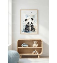 Pastel Panda İllüstrasyon Dekoratif Ahşap Çerçeveli Tablo – Çocuk Odası Duvar Dekoru