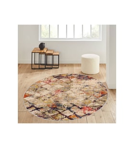 Eliana Home Baskılı, Yıkanabilir Kaymaz Taban Yuvarlak Halı LNA7106 120x120 cm (Bej)