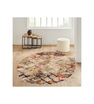 Eliana Home Baskılı, Yıkanabilir Kaymaz Taban Yuvarlak Halı LNA7106 120x120 cm (Bej)