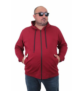 Starbattal Büyük Beden Basic Mevsimlik Fermuarlı Kapüşonlu Sweat 22751 BORDO
