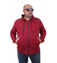 Starbattal Büyük Beden Basic Mevsimlik Fermuarlı Kapüşonlu Sweat 22751 BORDO