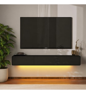 İnarch Dizayn Alba Led Işıklı Duvara Monte TV Sehpası - 3 Kapaklı Tasarım