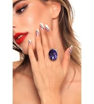 Kadın Antik Gümüş Kaplama Mor Renk Swarovski Taş Detaylı Ayarlanabilir Tasarım Yüzük