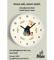 İsme Özel Ayıcık İle Çocuk Çocuk Odası Duvar Saati Orta Boy 30 cm Beyaz Camlı Sessiz