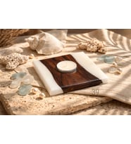 Classic Ceviz & Epoksi Mumluk – El Yapımı Tealight Mumluk – 12x12 cm Tasarım Dekoratif Mumluk (Beyaz-Altın)