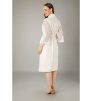 Nuşa Şalyaka Dantelli Bambo Cotton Bayan Bornozu (Krem)