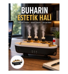 Mey İthalat® Dekoratif Gemi Modeli 7 Renk Işıklı Hava Nemlendirici ve Oda Kokusu Difüzörü Yeni Nesil