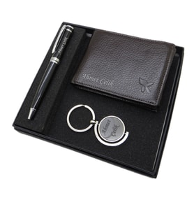 Signator D270 İsme Özel Set - Deri Cüzdan Kartlık + Anahtarlık  + Kalem Seti  İsme Özel Hediyelik Set (Karışık)