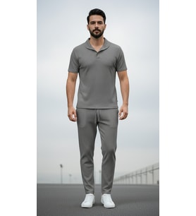 Unisex Kadın/Erkek Özel Bürümcük Krinkıl Kumaş Yazlık Likralı Kısa Kol Tişört Eşofman Elbise Takım (Beyaz)