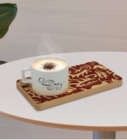 BK Gift Kişiye Özel Retro Motif Tasarımlı Doğal Ahşap Tabaklı Seramik Fincan Sunum Seti  Model 2