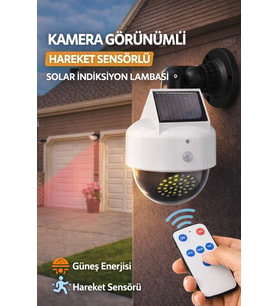 Kamera Görünümlü Hareket Sensörlü Solar Lamba Kumandalı LED Bahçe Aydınlatma Duvar Lambası