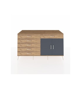 Kronos Konsol Tek Raflı 6 Çekmeceli 2 Kapaklı 176x59x99 Çam-Antrasit/Çam