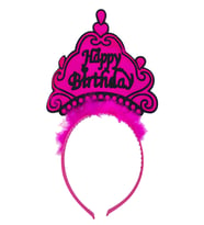 Parti Happy Birthday Yazılı Neon Fuşya Renk Doğum Günü Tacı (Renksiz)