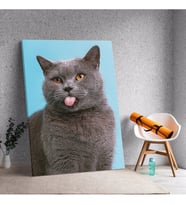 Dil Çıkaran Kedi Temalı Dekoratif Kanvas Tablo