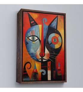 Çerçeveli Pablo Picasso Tarzı - Soyut Renkli Kedi Tablo (Siyah)