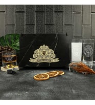 Ahşap Kutulu Arma Tasarımlı Kişiye Özel Rakı ve Taşlı Viski Kadehi Seti