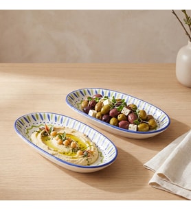 GÜRAL PORSELEN Zeytindalı Desenli 19 cm 2li Porselen Kayık Tabak Seti