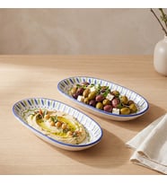 GÜRAL PORSELEN Zeytindalı Desenli 19 cm 2li Porselen Kayık Tabak Seti