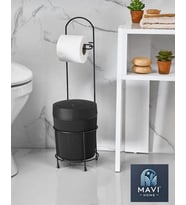 Çöp kovalı tuvalet kağıtlığı (Mat Siyah)