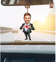 Kişiye Özel Karikatürlü Kalpli Adam Ahşap Araba Dikiz Ayna Süsü