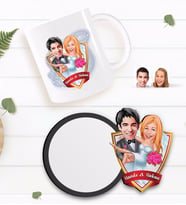 BK Gift Kişiye Özel Evleniyoruz Karikatürlü Beyaz Kupa ve Ahşap Bardak Altlığı Hediye Seti-9