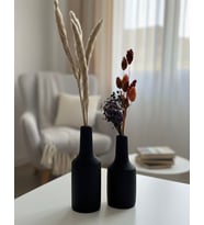 Doğal Ahşap Dekoratif Vazo Seti (20cm-17cm) 2 Parça (Siyah)