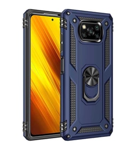 Xiaomi Poco X3 Pro Kılıf Metal Solid Yüzüklü Standlı Military Ring SRS (Lacivert)