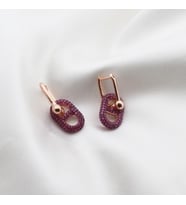 Fuşya Zirkon Taşlı Rose Gold Kaplama Düğme Gümüş Küpe