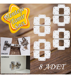 Dolap Kapak Taş Menteşe Tamir Sacı Pratik Onarım Kiti Beyaz Metal Yuva Tablası 6.5 x 9 cm (8 ADET)