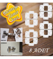 Dolap Kapak Taş Menteşe Tamir Sacı Pratik Onarım Kiti Beyaz Metal Yuva Tablası 6.5 x 9 cm (8 ADET)