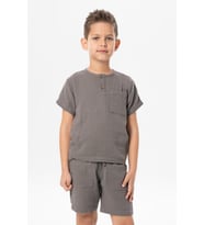 Kısa Kol Batı Yazlık Müslin Erkek Çocuk Tshirt Gri Gri