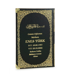 50 Adet İsim Baskılı Yaldızlı Deri Ciltli Yasin Kitabı Mevlüt Hediyesi 176 Sayfa Siyah