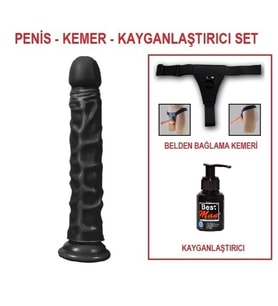LilituShop 24 cm Belden Bağlamalı Realistik Testissiz Siyahi Dildo Penis Set