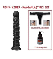 LilituShop 24 cm Belden Bağlamalı Realistik Testissiz Siyahi Dildo Penis Set