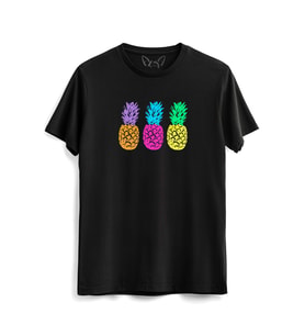 Ananas Resimli Baskılı Çocuk Siyah Tshirt