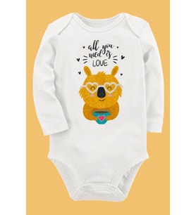 Organik Baskılı Pamuklu Unisex Bebek Body UZUNE191
