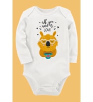 Organik Baskılı Pamuklu Unisex Bebek Body UZUNE191